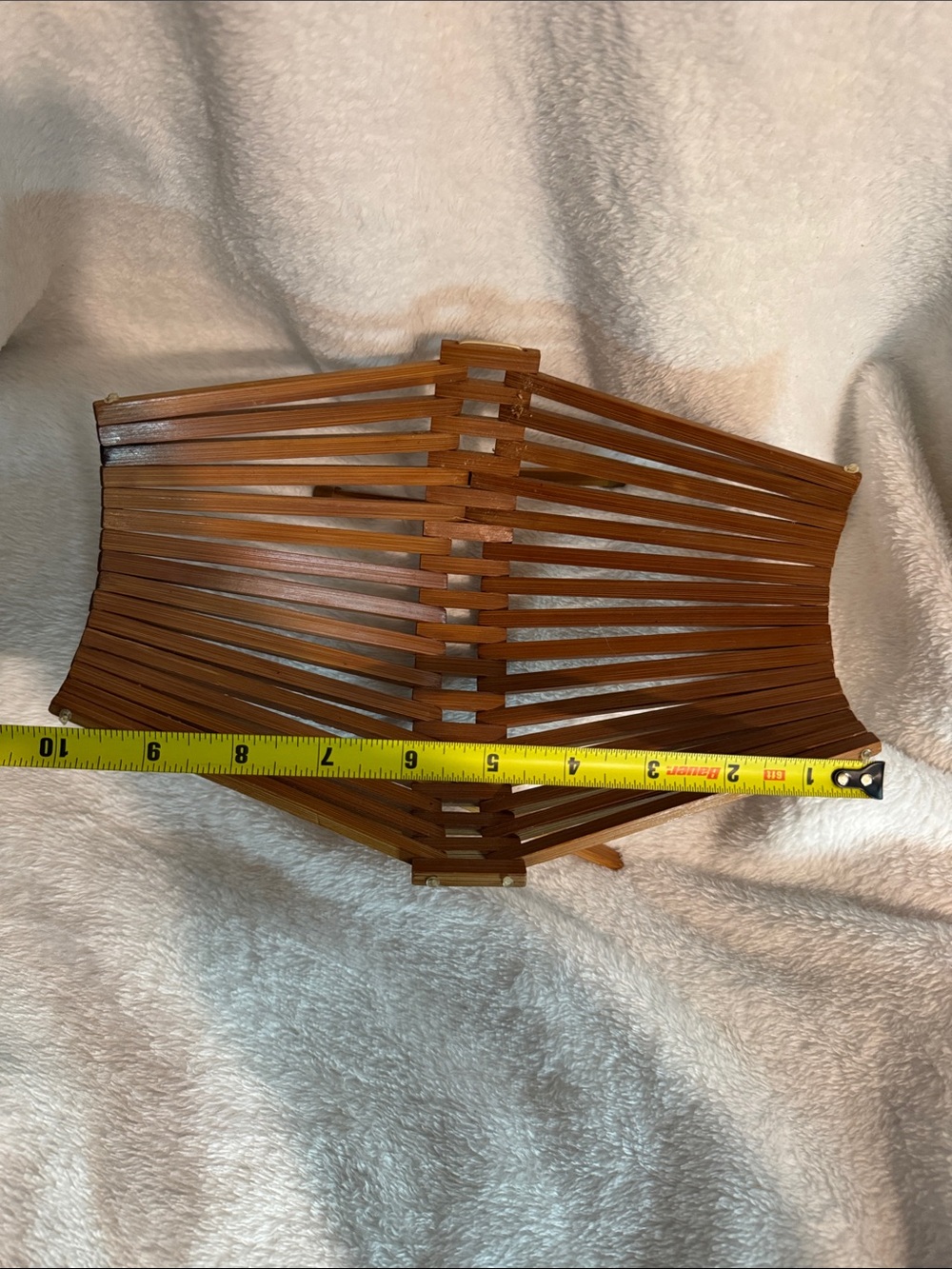 Vintage Mid-Century Slatted Wood Folding Fruit Basket - Picture 3 of 6